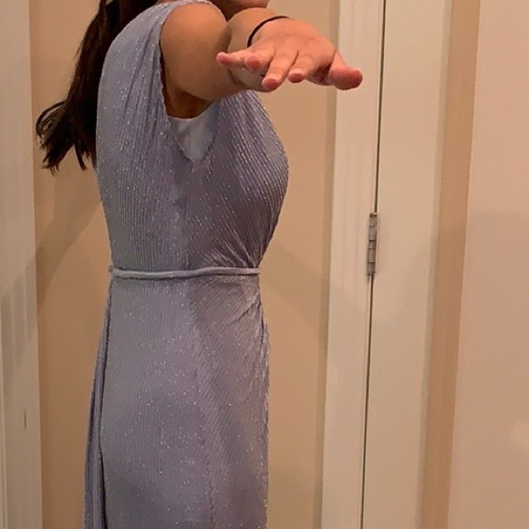 Light blue with silver detailing A-Line dress - Picture 4 of 5